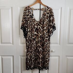 Lildy Womens Silky Swim Cover-Up Size LG/XL Leopard Print Tassles Beach Pool NWT